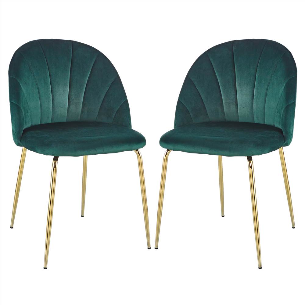 

Velvet Dining Chair Set of 2, with Iron Legs and Curved Backrest for Kitchen, Living Room, Cafe, Reception Room - Green