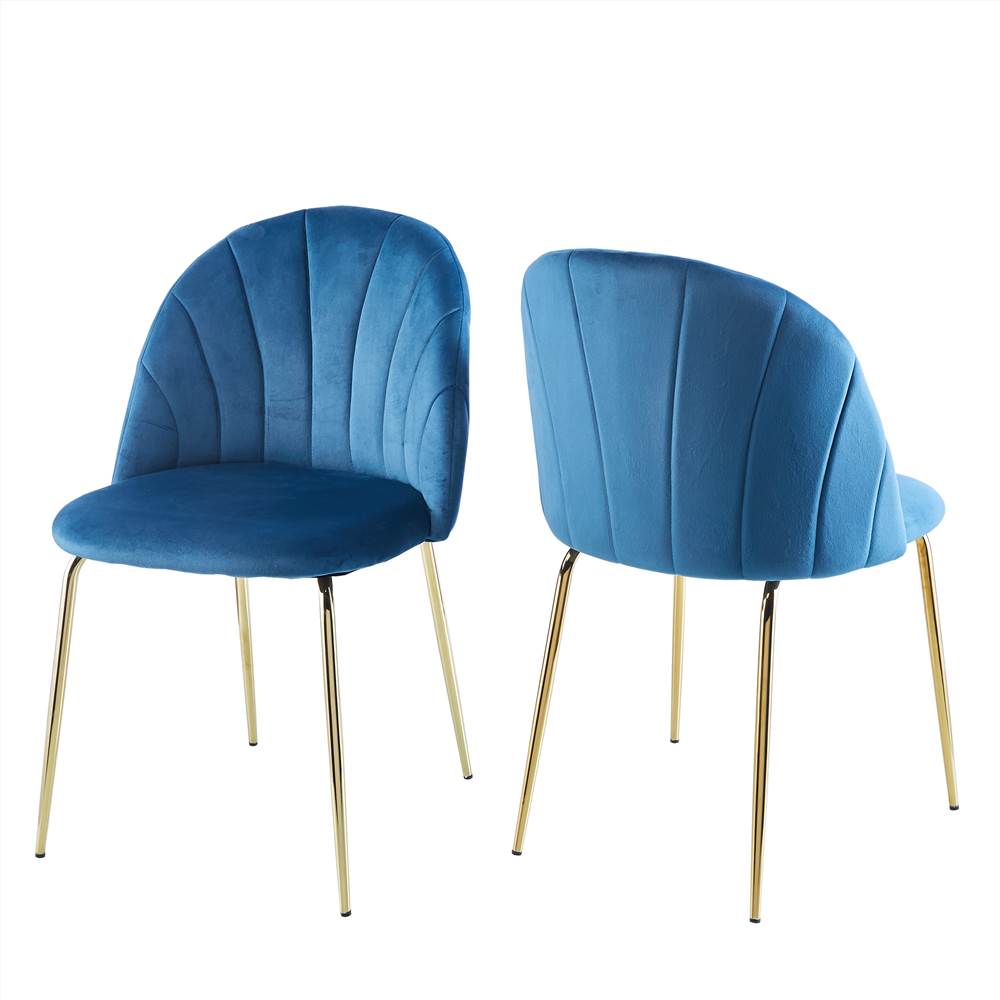 

Velvet Dining Chair Set of 2, with Iron Legs and Curved Backrest for Kitchen, Living Room, Cafe, Reception Room - Blue