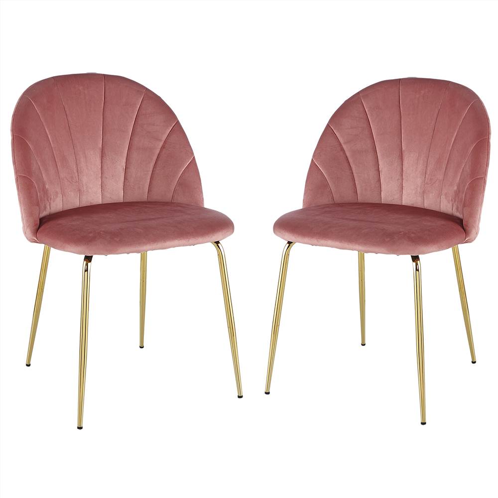 

Velvet Dining Chair Set of 2, with Iron Legs and Curved Backrest for Kitchen, Living Room, Cafe, Reception Room - Pink