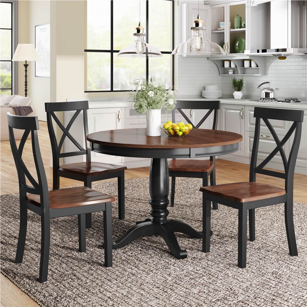 

Orisfur 5 Pieces Wooden Dining Set Including 1 Table and 4 Chairs for Kitchen, Living Room, Cafe, Reception Room - Brown