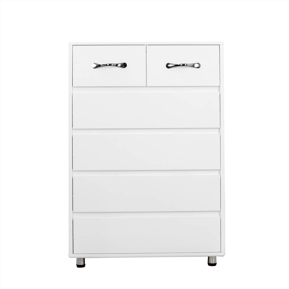 

MDF Waterproof Storage Cabinet Height Adjustable with 6 Drawers of Different Sizes, for Home, Office, Dining Room, Bedroom - White