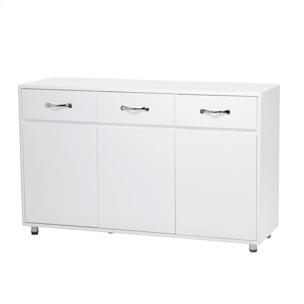 MDF Waterproof Storage Cabinet Height Adjustable with 3 Drawers and 3 Doors, for Home, Office, Dining Room, Bedroom - White