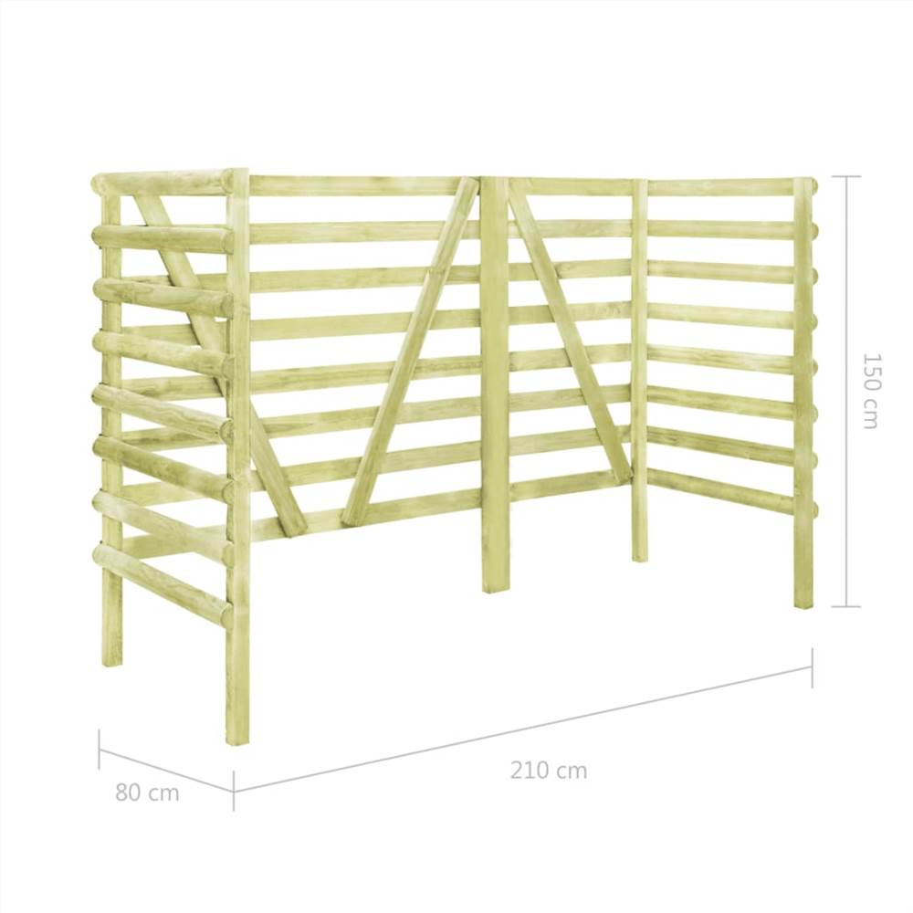 Triple Bin Shed Green 210x80x150 cm Impregnated Pinewood