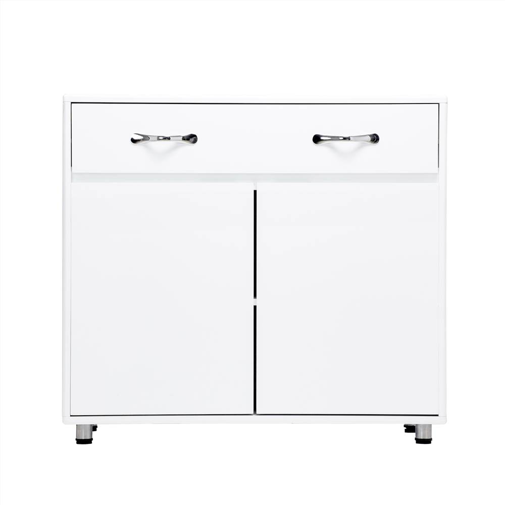 MDF Waterproof Storage Cabinet Height Adjustable with 1 Drawers and 3 Doors, for Home, Office, Dining Room, Bedroom - White