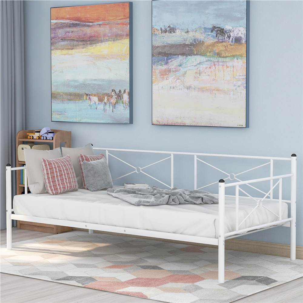 

Twin Size Metal Daybed Frame with Steel Slats for Living Room, Bedroom, Office, Apartment (Frame Only) - White