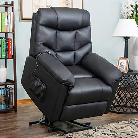 

Orisfur PU Leather Upholstered Electric Lift Recliner with High Backrest and Remote Control for Home Theater, Office, Living Room - Black