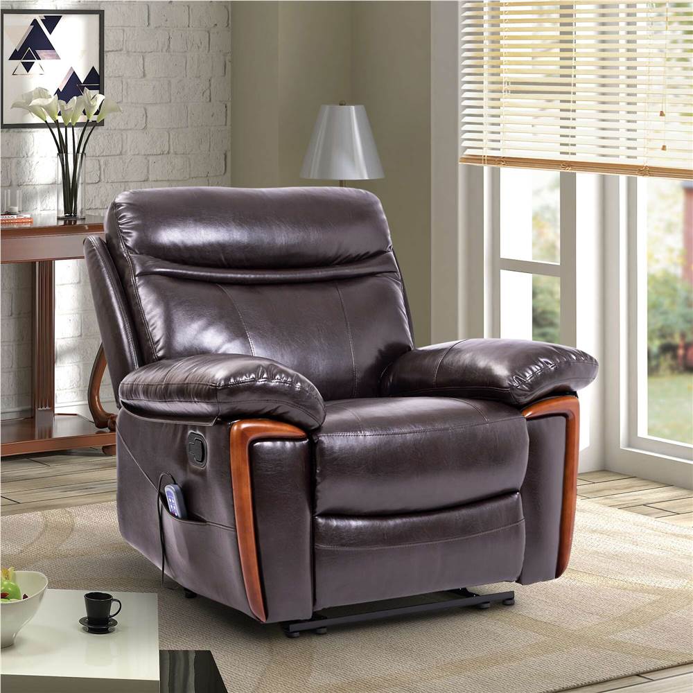 Faux Leather Vibration Massage  Recliner with Heating Function and Remote Control for Home Theater, Office, Living Room - Brown