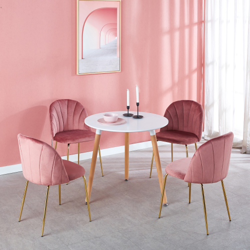 

5 Pieces Dining Set, Includes 1 MDF Table and 4 Velvet Chairs, for Kitchen, Living Room, Cafe, Reception Room - Pink