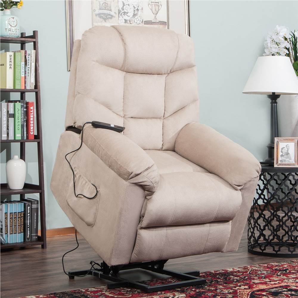 

Orisfur Polyester Fabric Upholstered Electric Lift Recliner with High Backrest and Remote Control for Home Theater, Office, Living Room - Beige