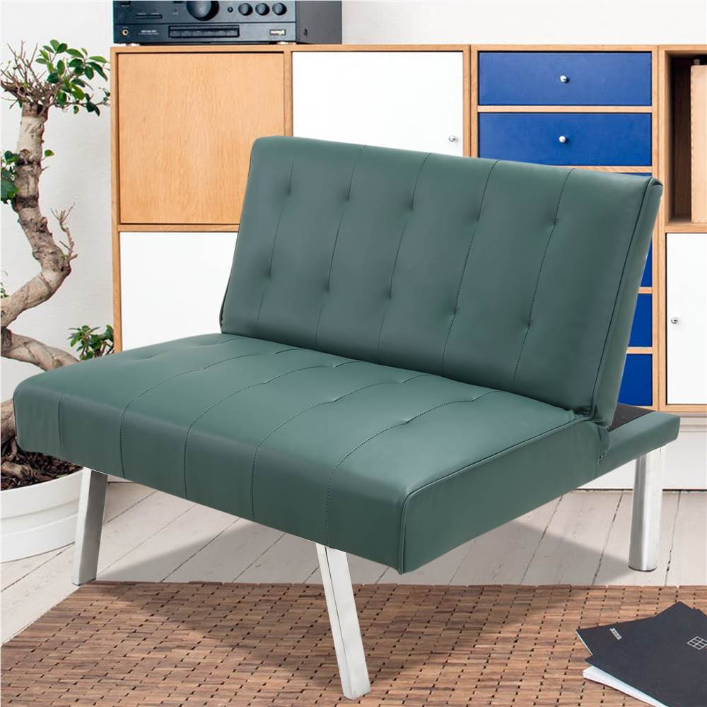 

1-Seat PU Leather Convertible Folding Sofa Bed, with Metal Frame and Inclined Legs, for Living Room, Bedroom, Office, Apartment - Green