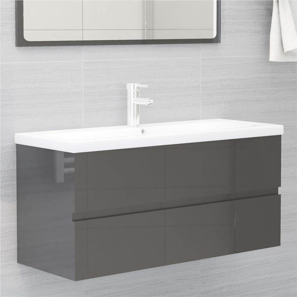 Sink Cabinet High Gloss Grey 100x38.5x45 cm Chipboard