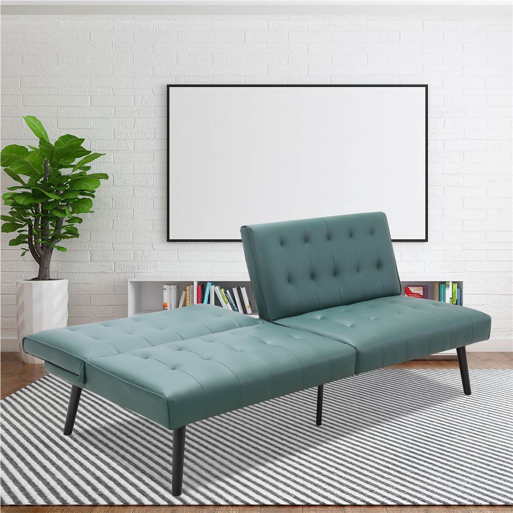 2-местный трансформируемый раскладной диван-кровать из искусственной кожи с металлическимкаркасом Зеленый