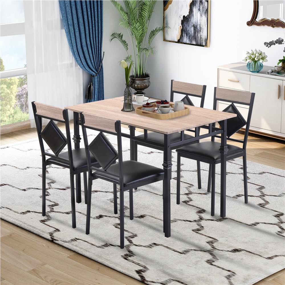 

TREXM 5 Pieces Dining Set, Includes 1 MDF Table and 4 Leather Chairs, for Kitchen, Living Room, Cafe, Reception Room - Nature