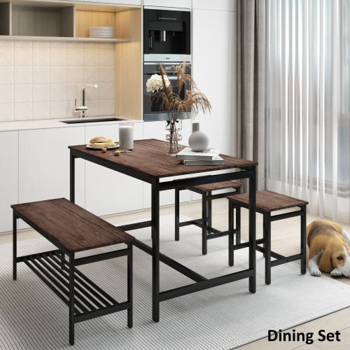 

TOPMAX 4 Pieces Rustic Dining Set, Including 1 MDF Table, 2 Stools and 1 Bench for Kitchen, Living Room, Cafe, Reception Room - Brown