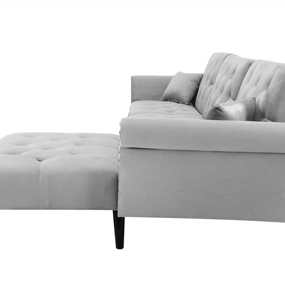 4Seat Velvet Lshaped Corner Convertible Sofa Bed Grey