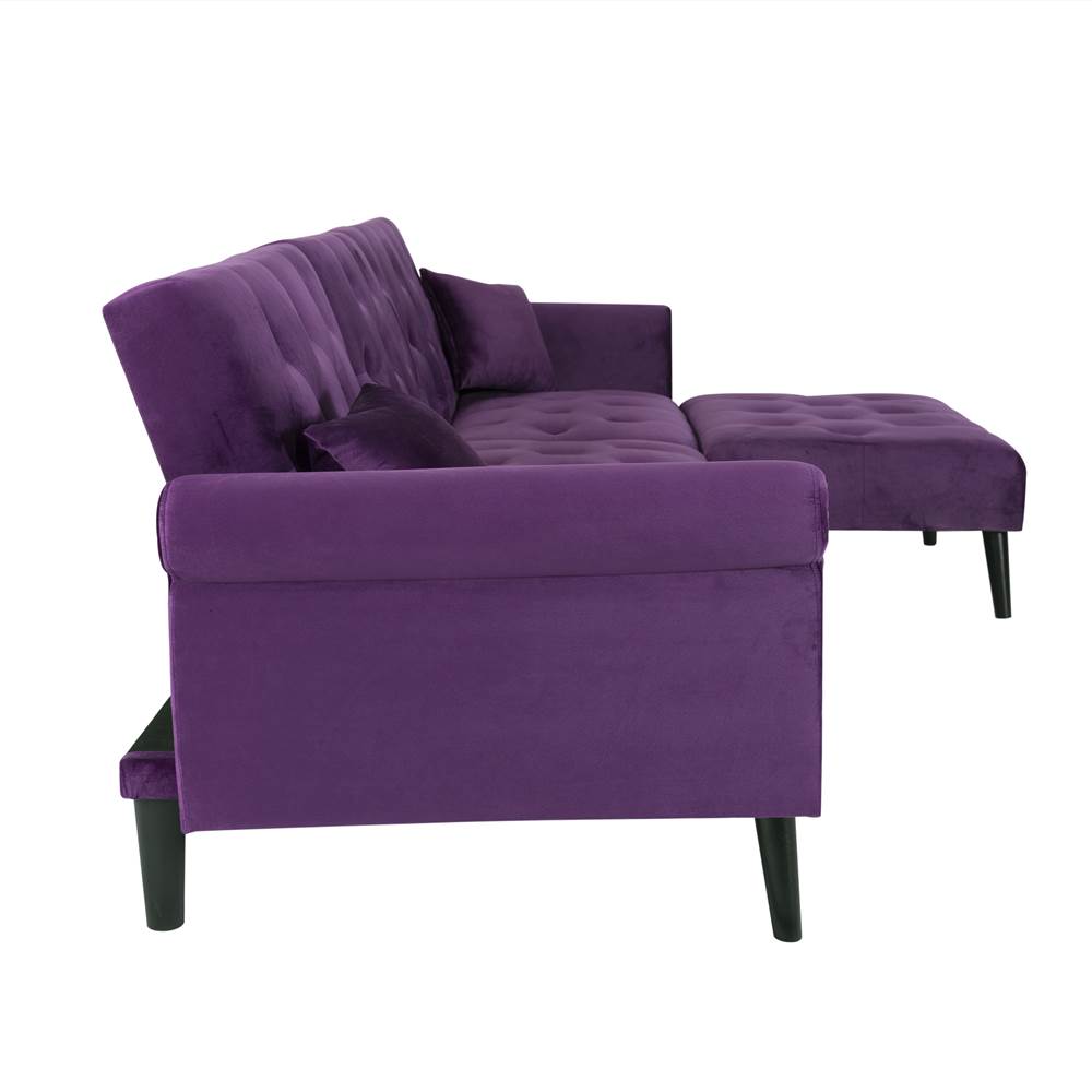 4Seat Velvet Lshaped Corner Convertible Sofa Bed Purple