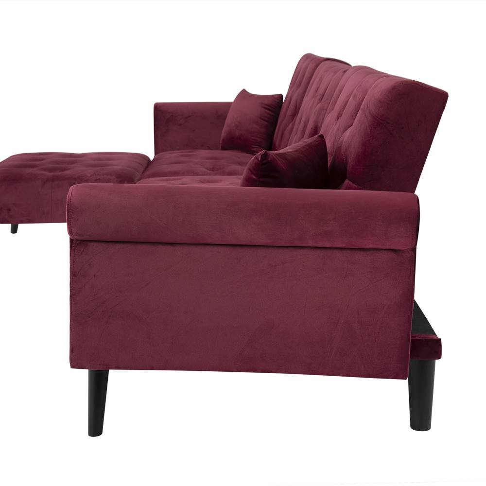 4Seat Velvet Lshaped Corner Convertible Sofa Bed Red