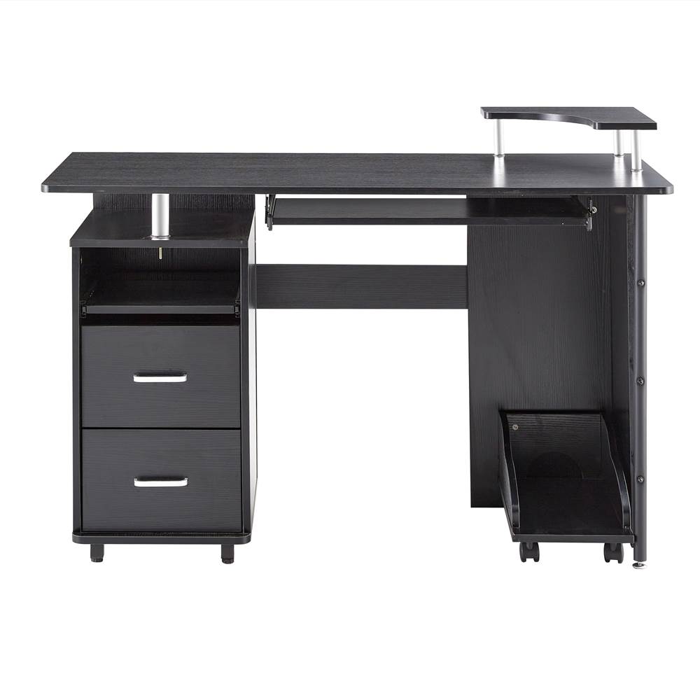

Home Office D&N Solid Wood Computer Desk with 2 Storage Drawers and CPU Tray - Black