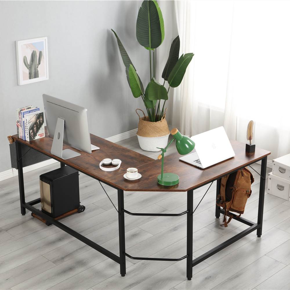Home Office L-Shape Corner Wooden Computer Desk Brown