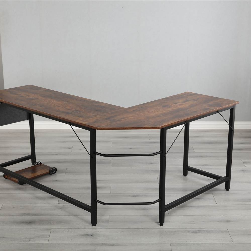 Home Office L-Shape Corner Wooden Computer Desk Brown