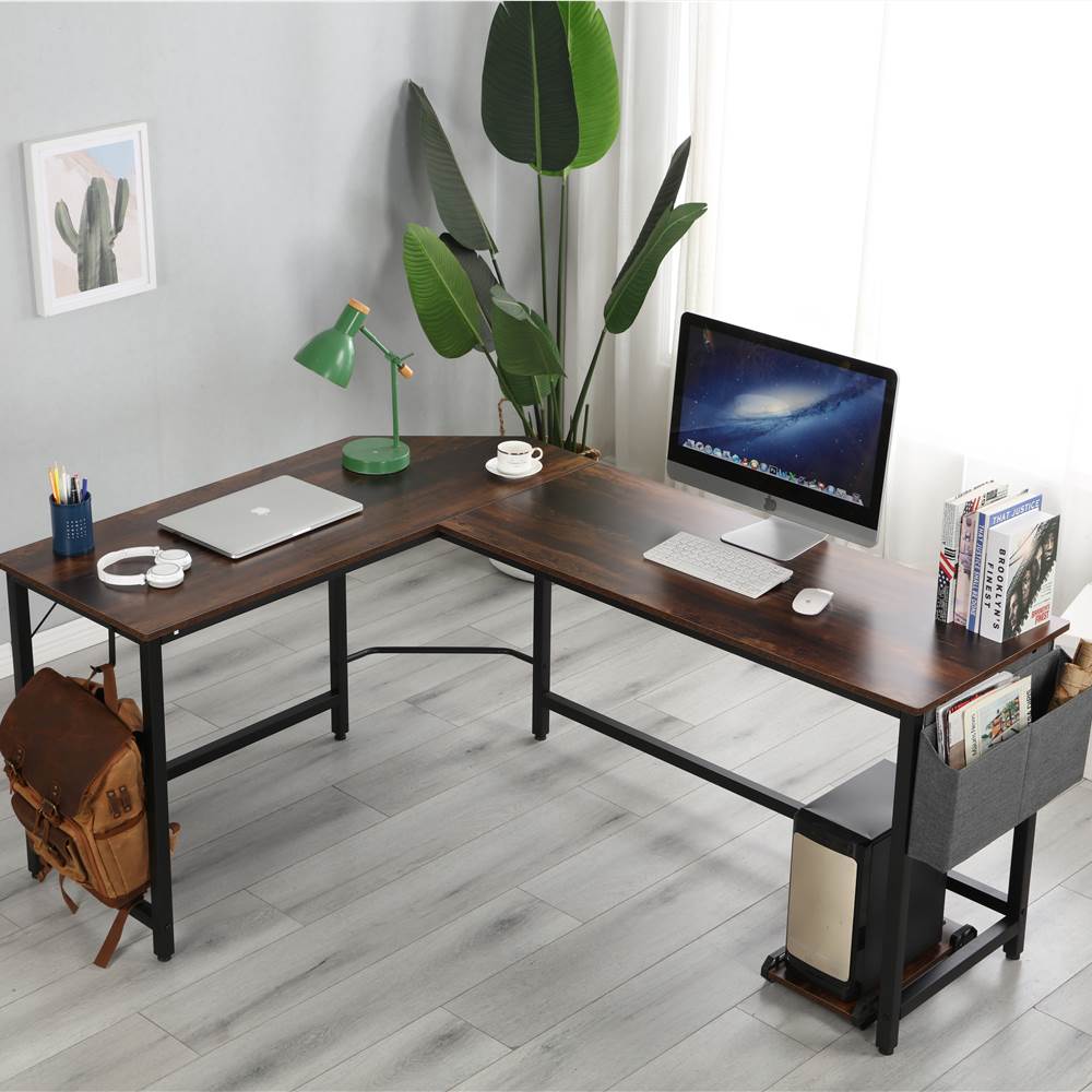 Home Office L-Shape Corner Wooden Computer Desk with Metal Frame - Oak