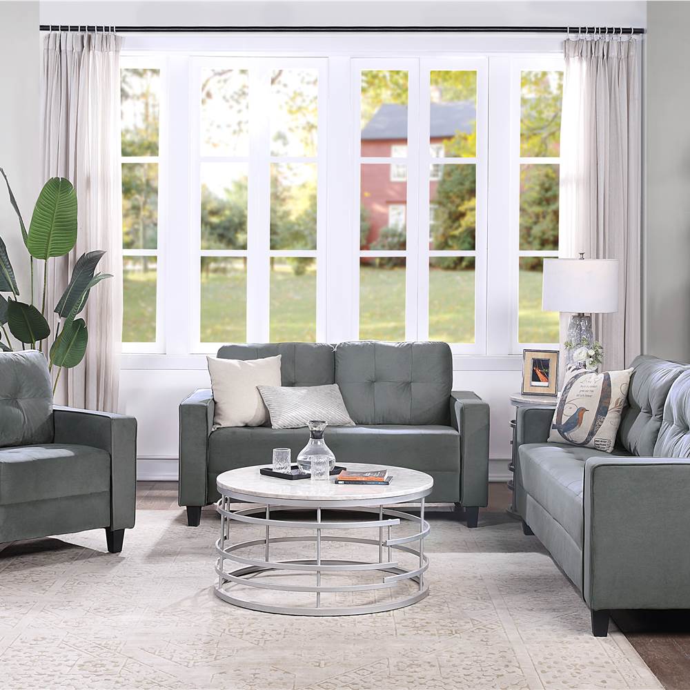 Orisfur 1+2+3-Seat Sectional Velvet Upholstered Sofa Set with Ergonomic Backrest and Wooden Legs for Living Room, Bedroom, Office, Apartment - Grey