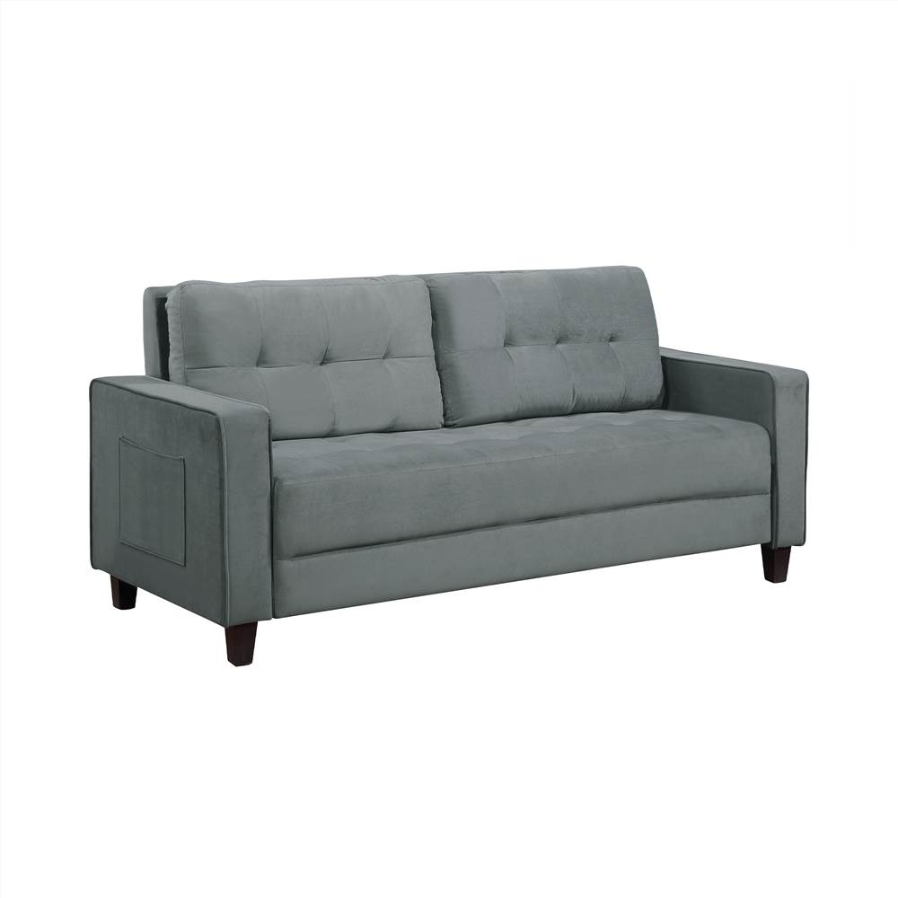 

Orisfur 3-Seat Sectional Velvet Upholstered Sofa with Ergonomic Backrest and Wooden Legs for Living Room, Bedroom, Office, Apartment - Grey
