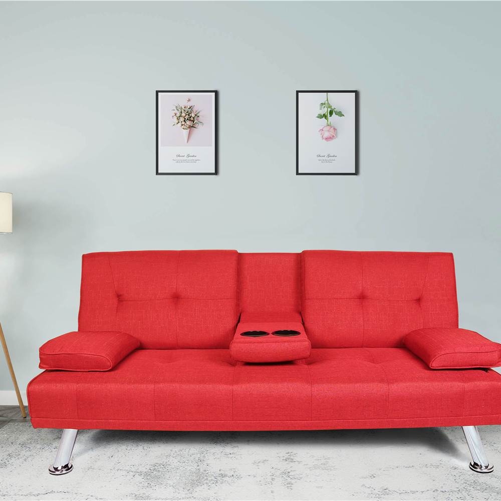

FUTON SOFA BED SLEEPER RED FABRIC （W22303583）