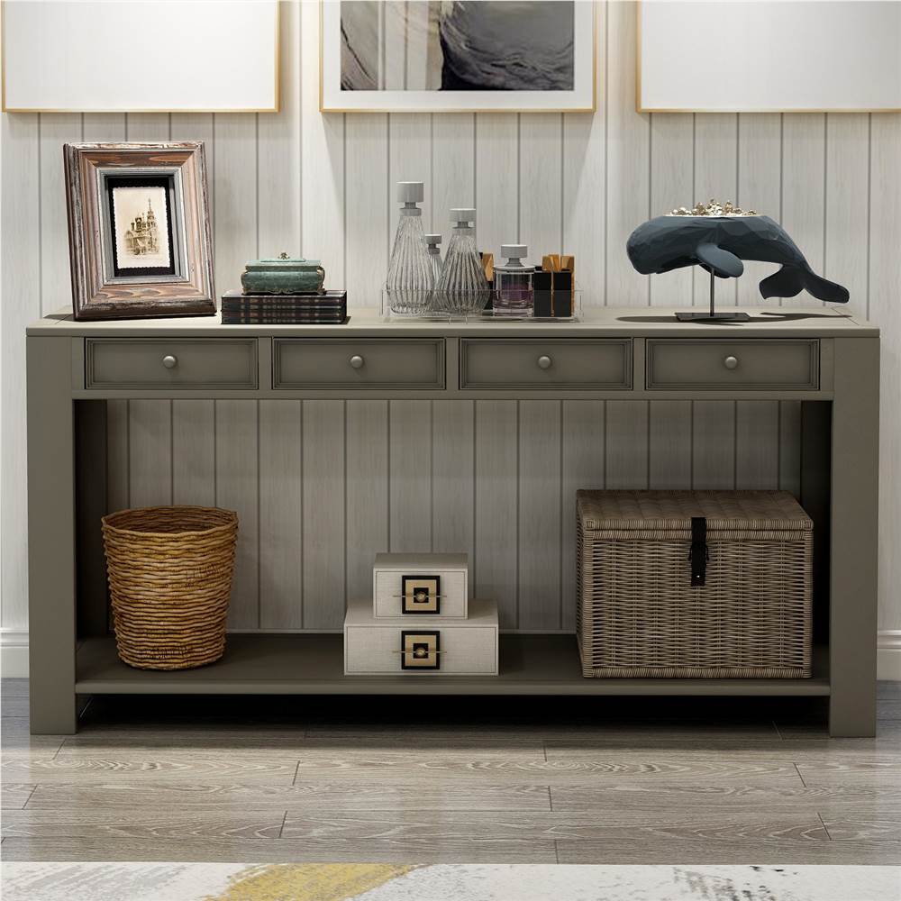 TREXM 64&#39;&#39; Console Table with 4  Storage Drawers and Bottom Shelf, for Entrance Hallway, Dining Room, Bedroom - Khaki
