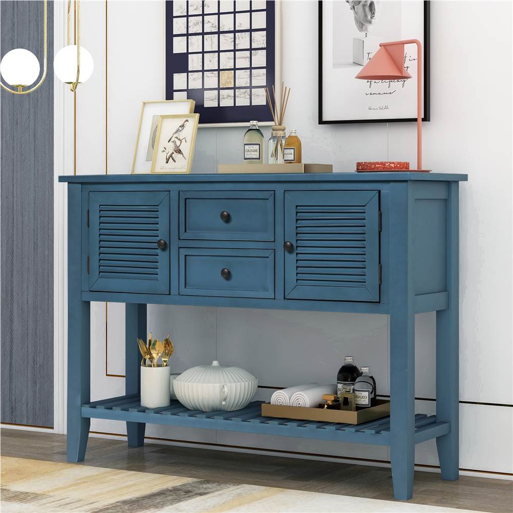 

TREXM 46" Retro Console Table, with Shutter Doors, 2 Storage Drawers, and Bottom Shelf, for Entrance Hallway, Dining Room, Kitchen - Navy