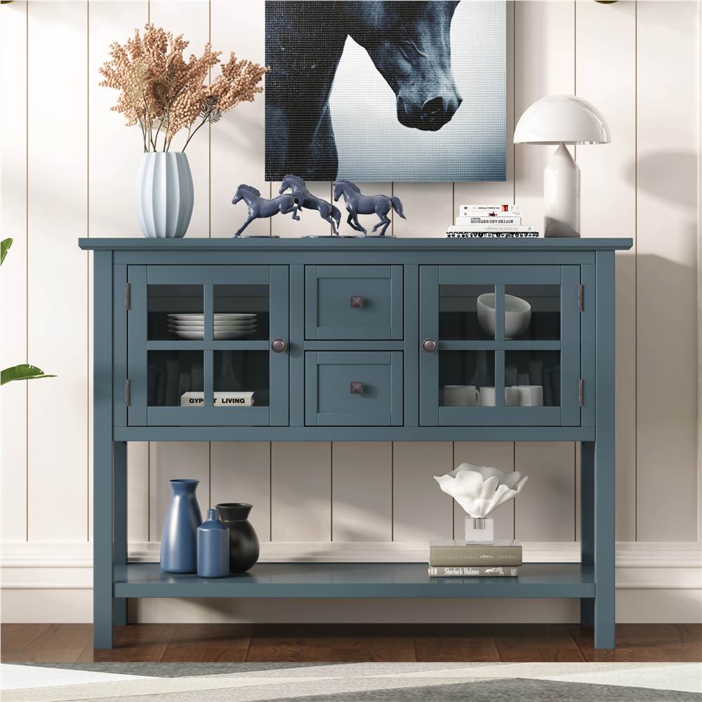 

U-STYLE 45'' Modern Console Table with 2 Drawers, 2 Cabinets and 1 Shelf, for Entrance Hallway, Dining Room, Bedroom - Blue