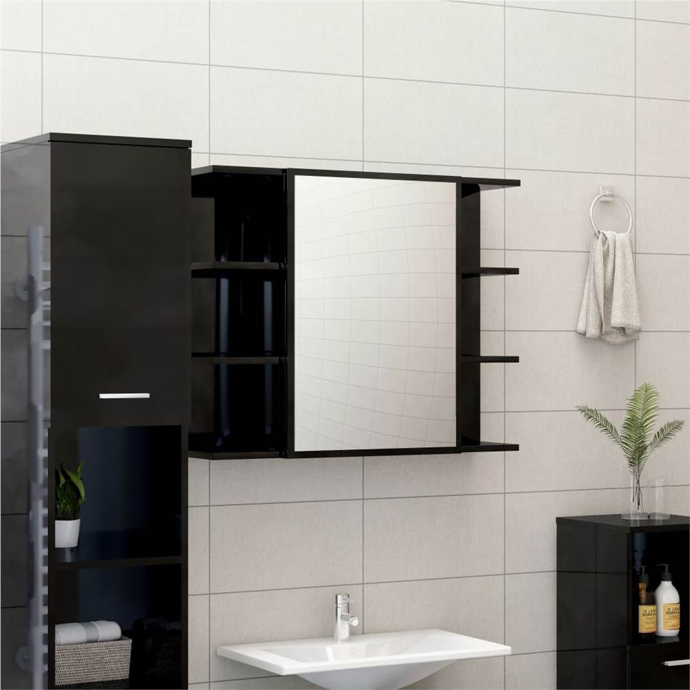 Bathroom Mirror Cabinet High Gloss Black 80x205x64 Cm Chipboard