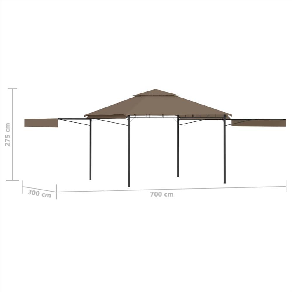Gazebo with Double Extending Roofs 3x3x2.75 m Taupe 180g/m²