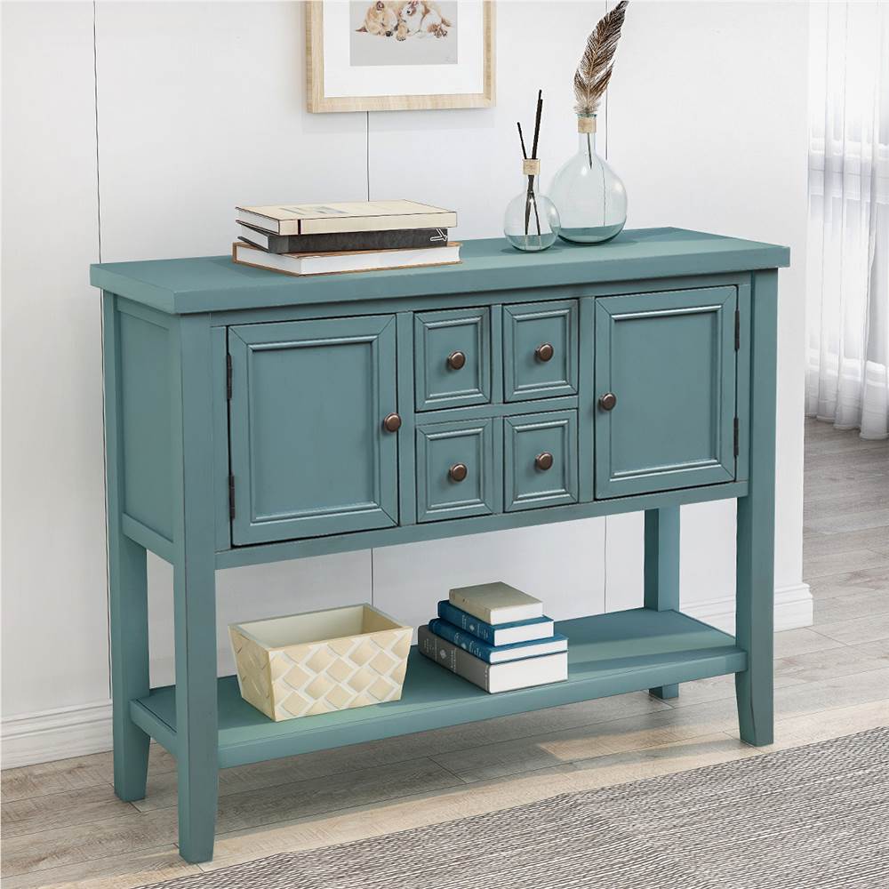 TREXM 46'' Console Table with 4 Storage Drawers Dark Blue