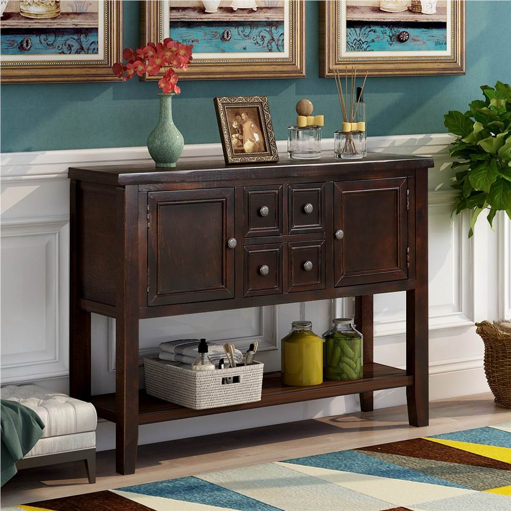 TREXM 46&#39;&#39; Console Table with 4 Storage Drawers, 2 Cabinets and Bottom Shelf, for Entrance, Hallway, Dining Room, Kitchen - Espresso