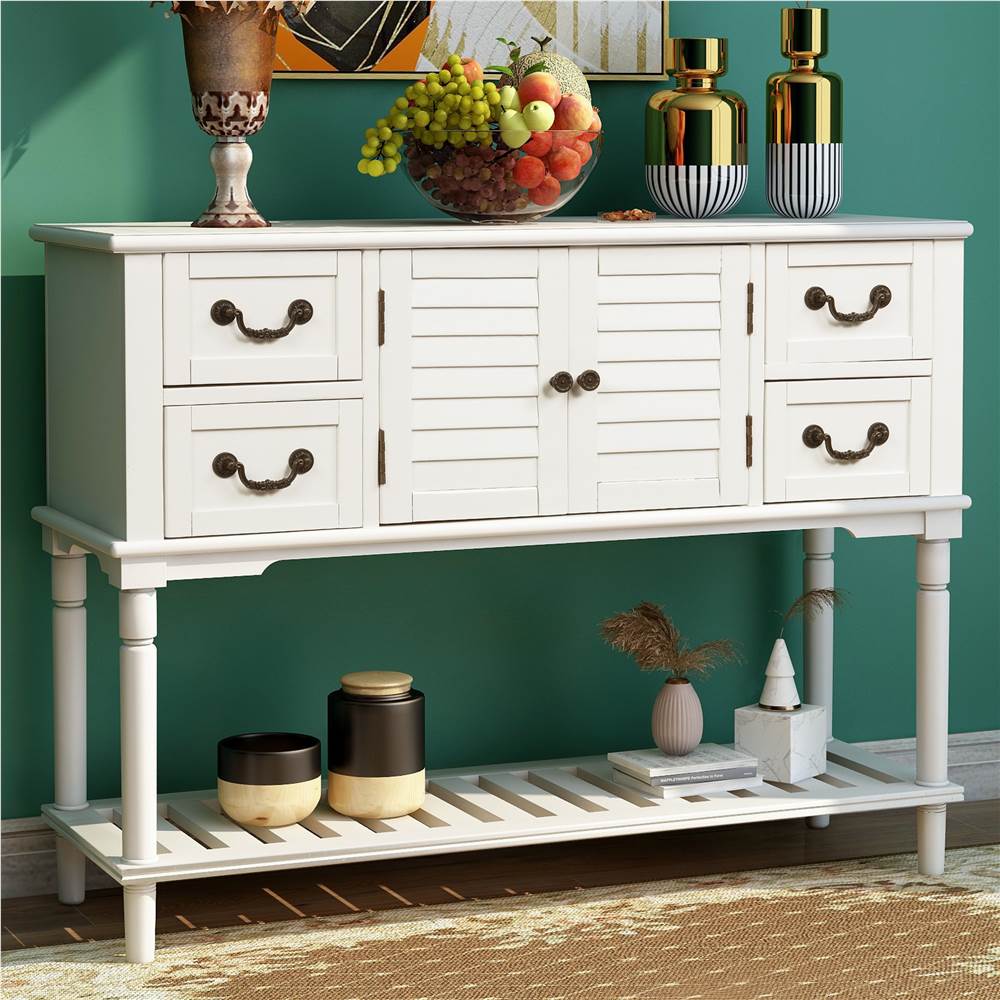 

TREXM 45'' Console Table with 4 Storage Drawers, 1 Cabinet and Bottom Shelf, for Entrance, Hallway, Dining Room, Kitchen - White