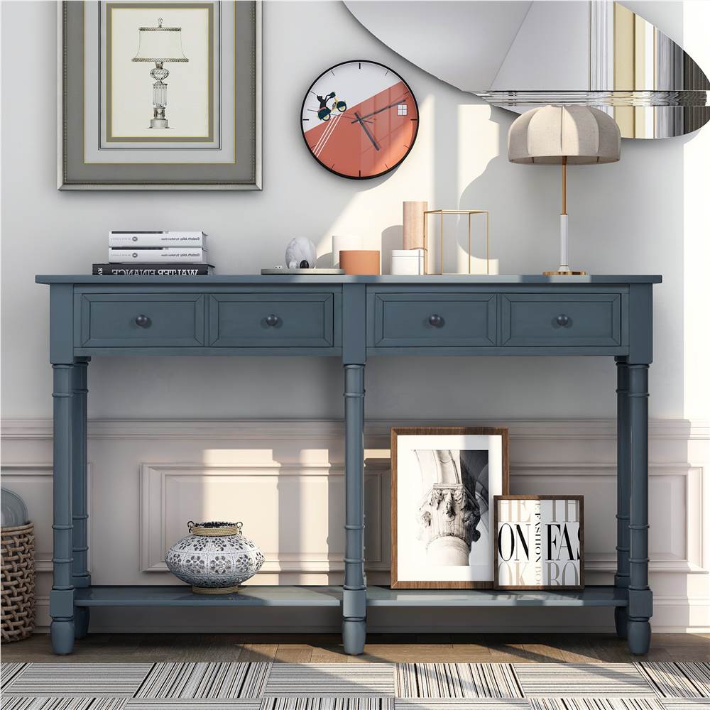 TREXM 58'' Console Table with 2 Storage Drawers, and Bottom Shelf, for Entrance, Hallway, Dining Room, Kitchen - Navy