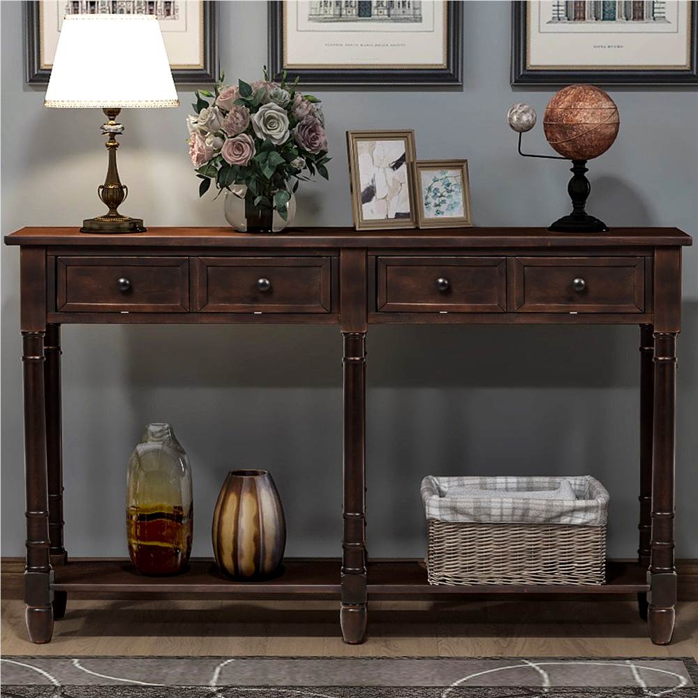 TREXM 58'' Console Table with 2 Storage Drawers, and Bottom Shelf, for Entrance, Hallway, Dining Room, Kitchen - Espresso