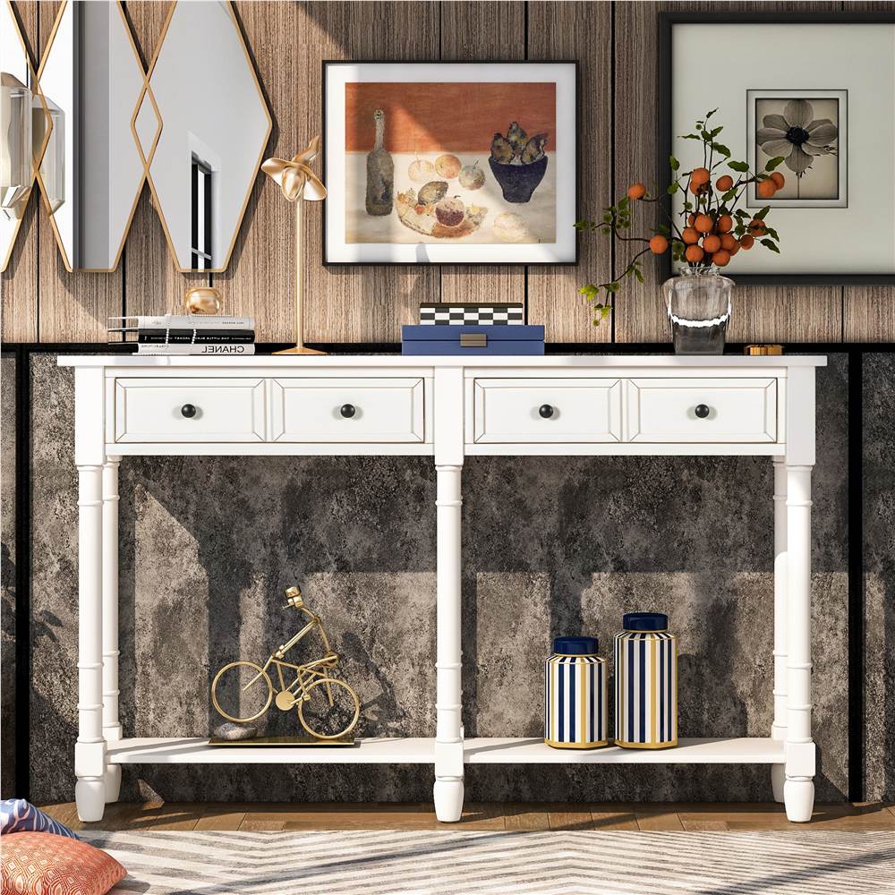 TREXM 58'' Console Table with 2 Storage Drawers, and Bottom Shelf, for Entrance, Hallway, Dining Room, Kitchen - White