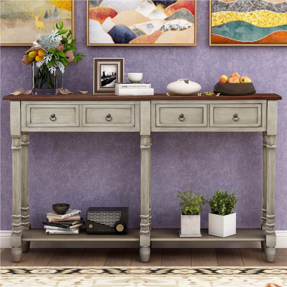 TREXM 58&#39;&#39; Console Table with 2 Storage Drawers, and Bottom Shelf, for Entrance, Hallway, Dining Room, Kitchen - Grey