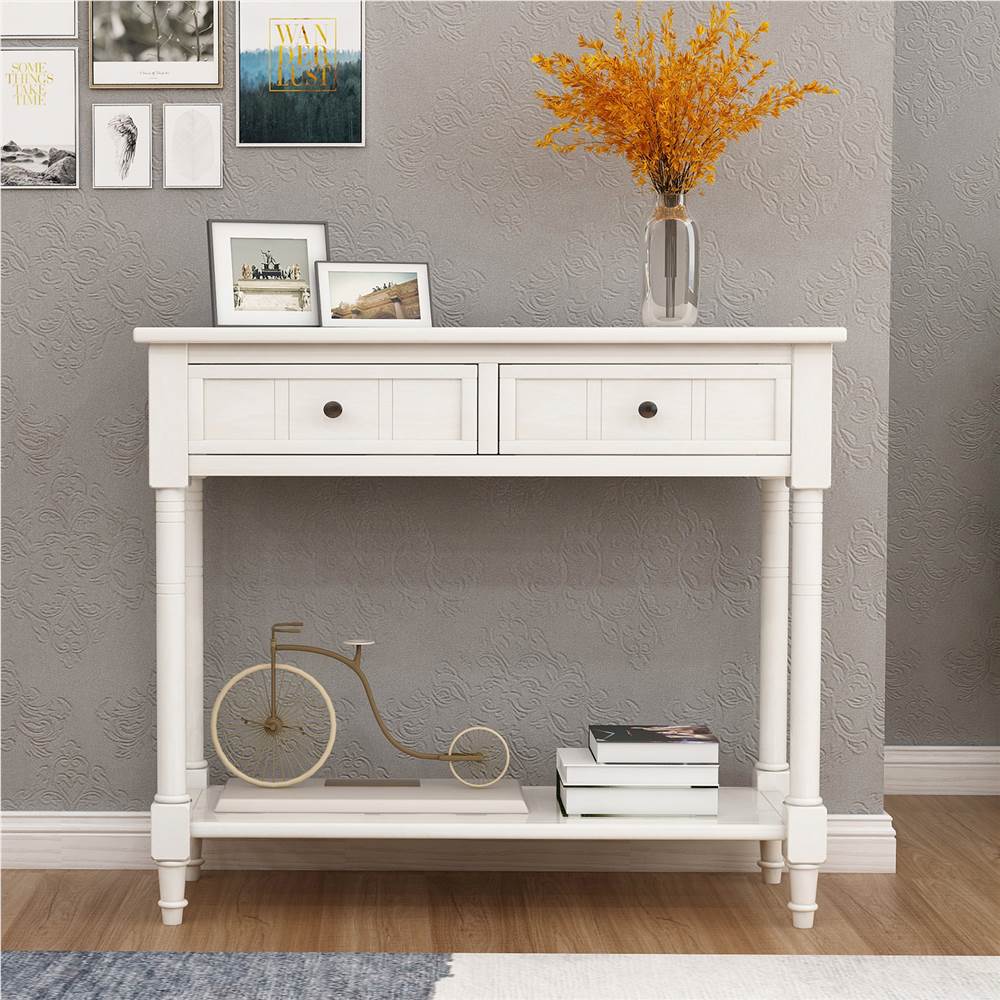 TREXM 35'' Console Table with 2 Storage Drawers, and Bottom Shelf, for Entrance, Hallway, Dining Room, Kitchen - Ivory White