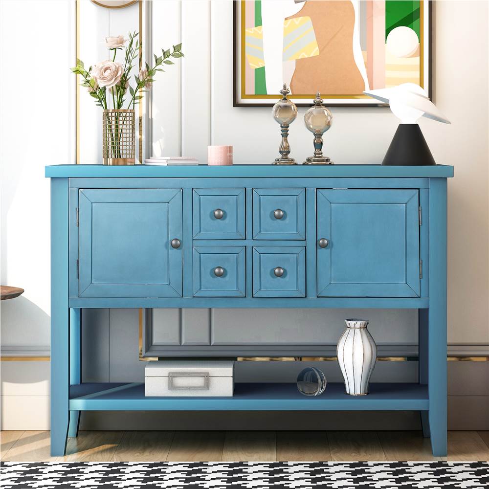 

TREXM 46'' Console Table with 4 Storage Drawers, 2 Cabinets and Bottom Shelf, for Entrance, Hallway, Dining Room, Kitchen - Navy