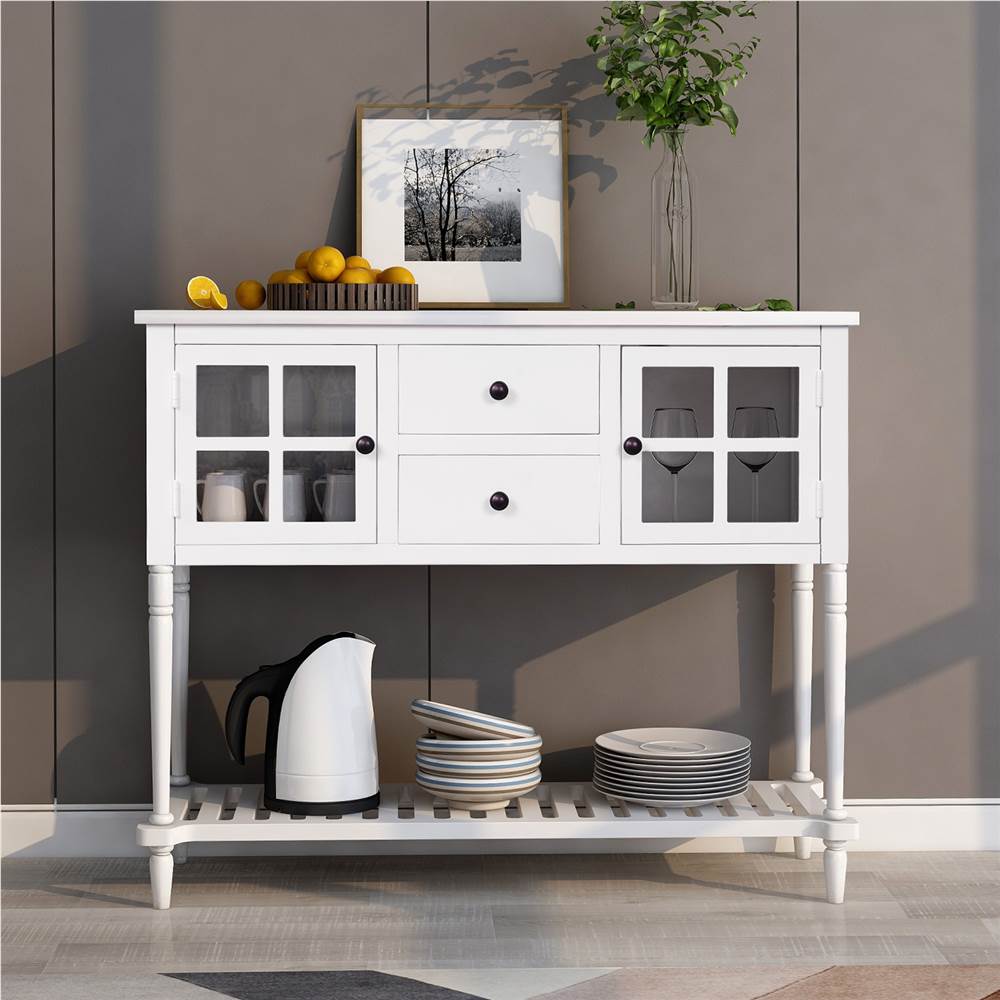 TREXM 42'' Console Table with 2 Storage Drawers, 2 Cabinets, and Bottom Shelf, for Entrance, Hallway, Dining Room, Kitchen - White