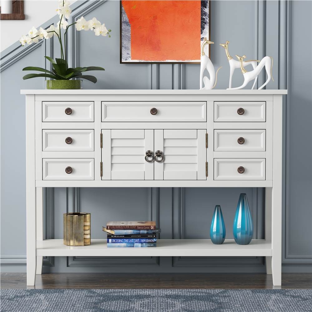 

U-STYLE 45'' Modern Console Table with 7 Drawers, 1 Cabinet and 1 Shelf, for Entrance Hallway, Dining Room, Bedroom - White