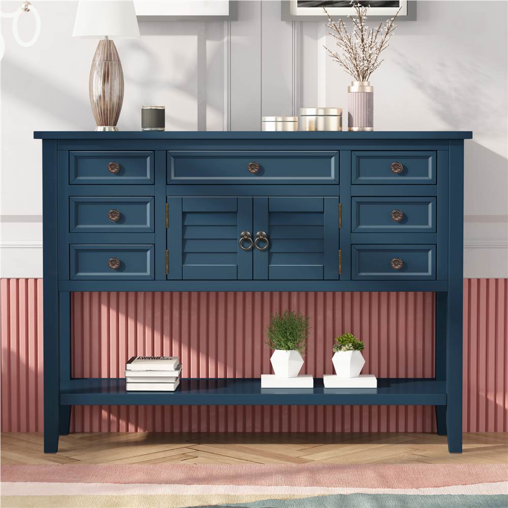 

U-STYLE 45'' Modern Console Table with 7 Drawers, 1 Cabinet and 1 Shelf, for Entrance Hallway, Dining Room, Bedroom - Blue