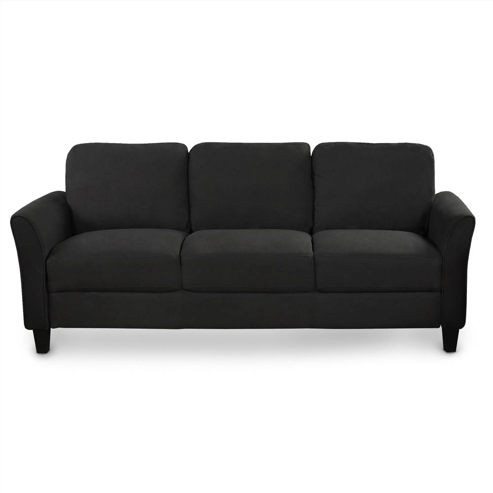 3-Seat Linen Fabric Sofa with Wooden Frame and Plastic Feet, for Living Room, Bedroom, Office, Apartment - Black