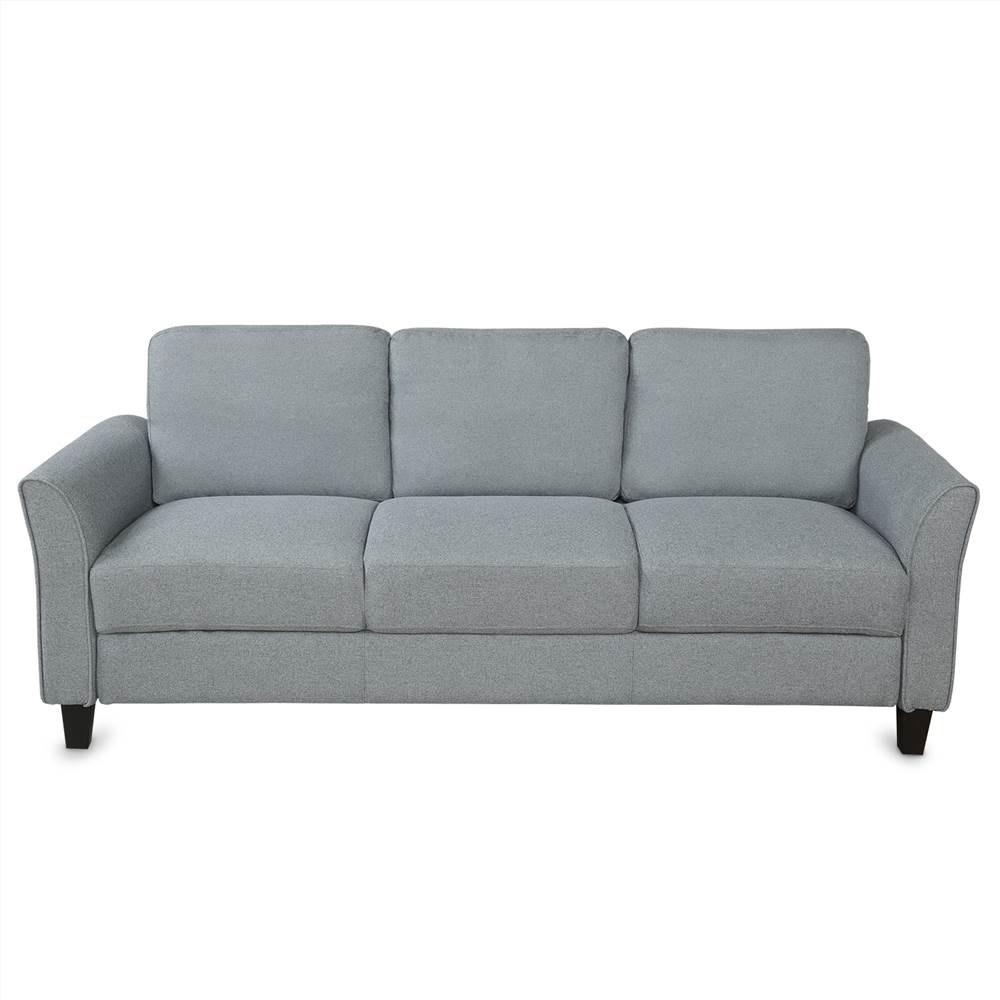 3-Seat Linen Fabric Sofa with Wooden Frame and Plastic Feet, for Living Room, Bedroom, Office, Apartment - Gray