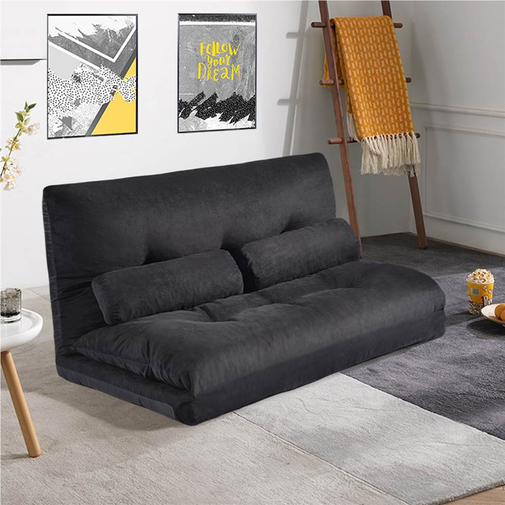 Orisfur Polyester Fabric Sofa Bed with 2 Pillows and Steel Frame, for Living Room, Bedroom, Office, Apartment - Black