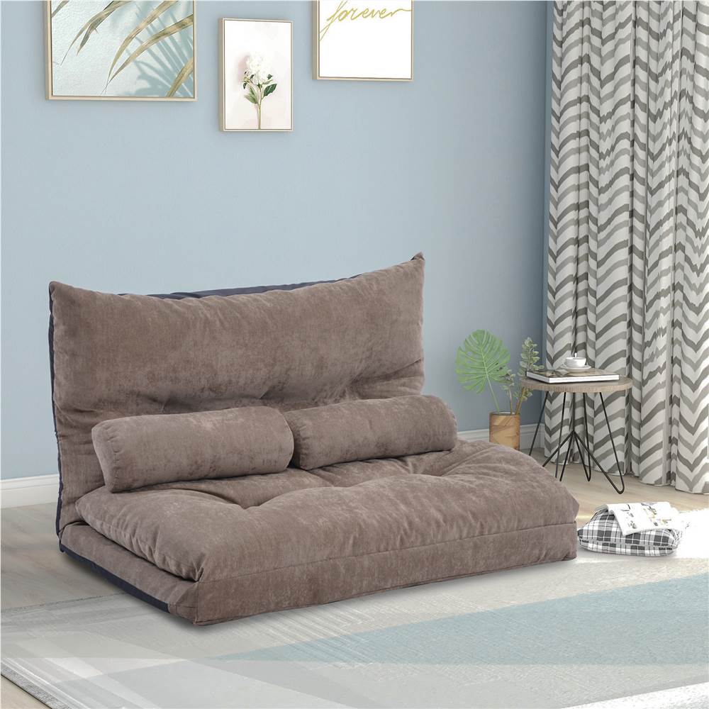 Orisfur Polyester Fabric Sofa Bed with 2 Pillows and Steel Frame, for Living Room, Bedroom, Office, Apartment - Brown