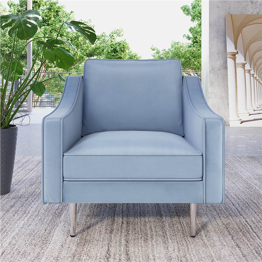 Orisfur 1-Sitz Samt gepolstertes Sofa mit ergonomischer Rückenlehne und Metallbeinen für Wohnzimmer, Schlafzimmer, Büro, Wohnung - Blau